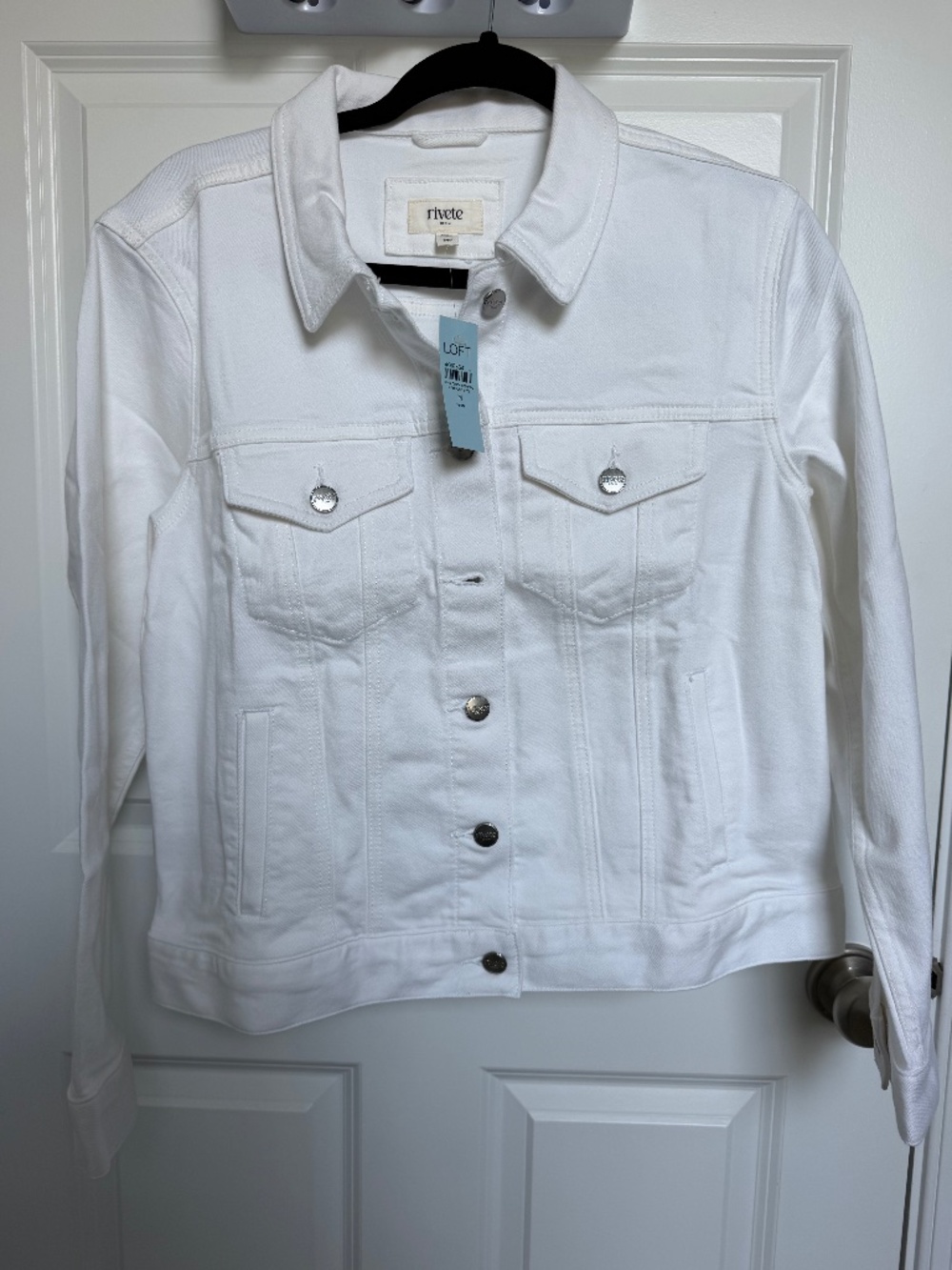 Anne Taylor Loft Rivete White Jean Jacket